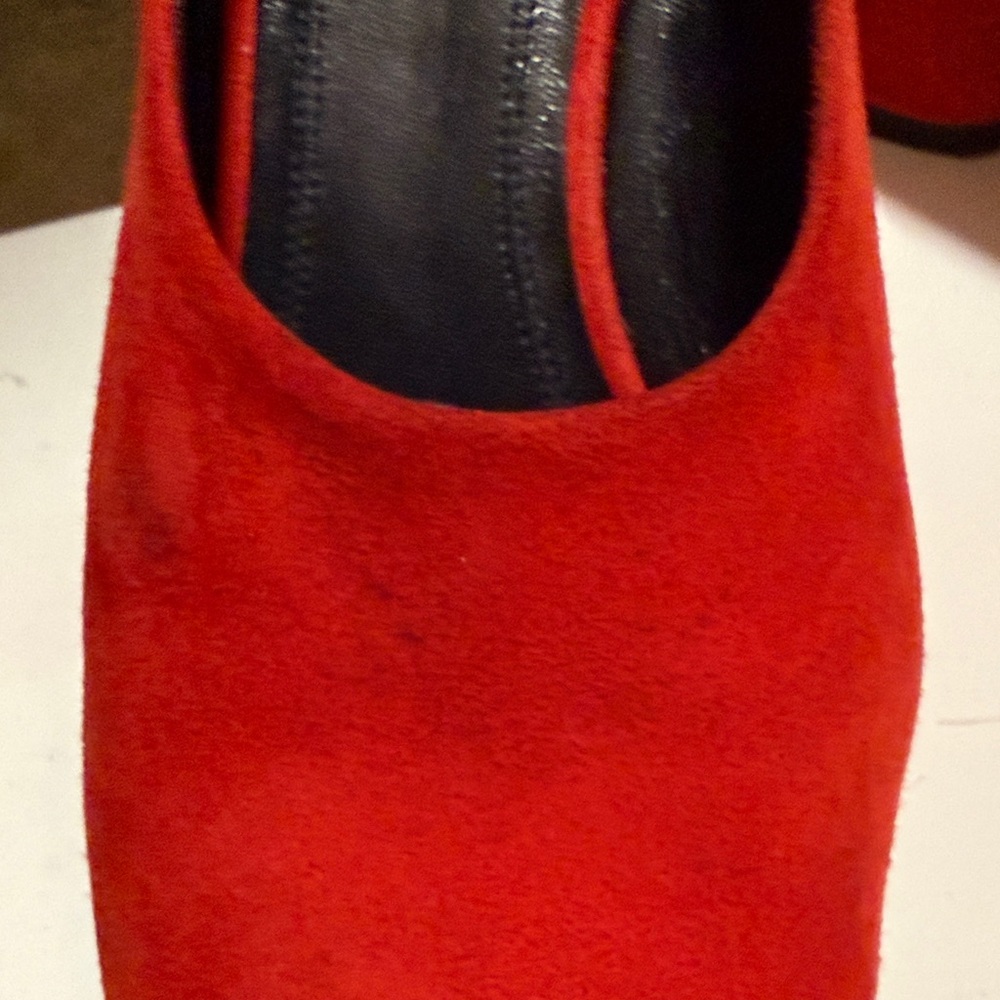 Celine Vibrant Red Suede Heels - Picture 2 of 6